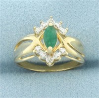 Emerald and Diamond Ring in 14k Yellow Gold