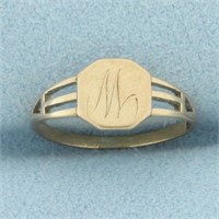 Antique M or W Signet Initial Monogram Ring in 10k
