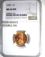 1955/55 Cent NGC MS66 RD Poor Man's Dbl Die