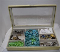 Costume Jewelry, Beads, Buttons in Box & More
