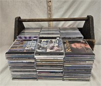 Vintage Wooden Toolbox & Variety Of CD's