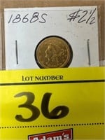 1868-S, 2 1/2 CENT GOLD PIECE