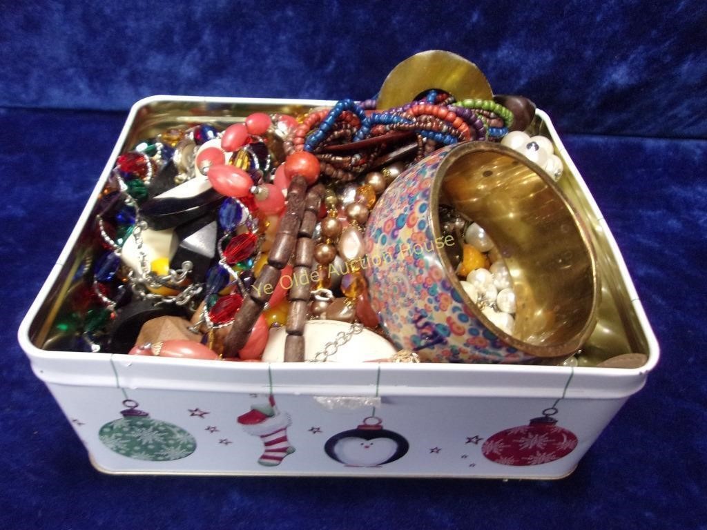 Tin Filled with Costume Jewelry