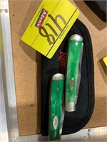 2 GREEN HANDLE REMINGTON POCKET KNIVES