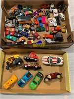 2 FLATS W/ LOOSE DIECAST & HOT WHEELS CARS OF ALL
