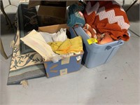 AREA RUG, 2 BOXES OF SOFT GOODS