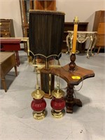 WOODEN LAMP TABLE, TABLE LAMP, PAIR OF LAMPS