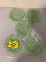 SET OF 5 GREEN URANIUM GLASS PLATES