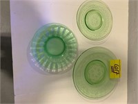 3 GREEN URANIUM GLASS PLATES