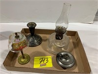 FLAT W/ MINI OIL LAMPS, WEIGHTED STERLING