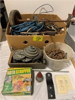BOX OF WIRE, HARDWARE OF ALL KINDS, ROTO