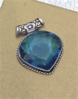 Sterling With Simulated London Blue Topaz Pendant