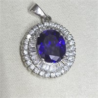 Blue CZ Stone Surrounded by Baguettes/Round CZ
