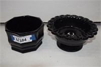Two Thick Black Glass Candy Bowls