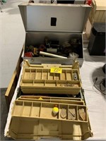 MOSTLY EMPTY TACKLE BOX, METAL TOOL CASE W/