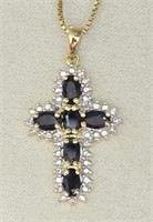 Sleek Vtg. GP 925 SS Sapphire Cross Necklace