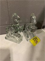PAIR OF GLASS HORSE BOOKENDS