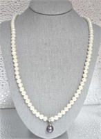 White Freshwater Pearl w/Black Pearl Drop Pendant