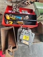 TOOL BOX WITH CONTENTS INCLUDING PIPE WRENCHES,