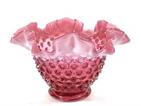 Small Fenton Glass Cranberry Hobnail Bowl