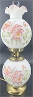 Gorgeous Fenton Hp White Opal Satin GWTW Lamp By