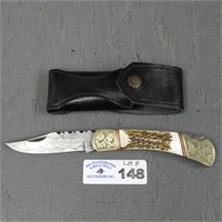 Unmarked Ornate Damascus Bladed Folding Knife