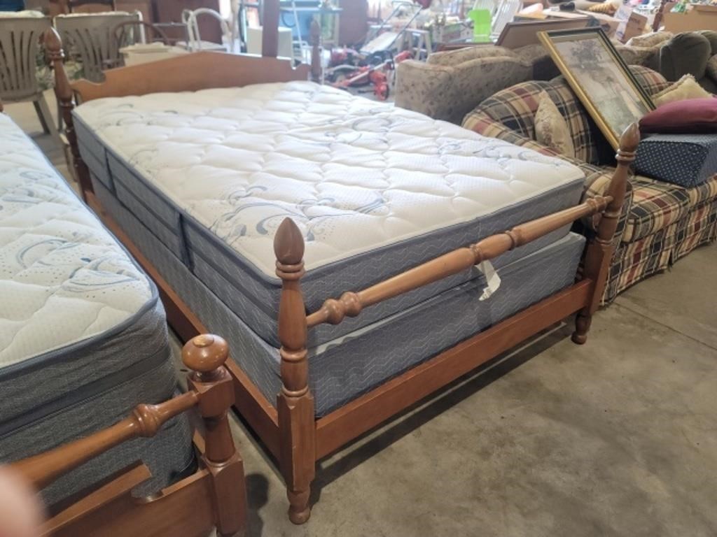 Full Sized Wood Bed W/Mattress & Box Spring
