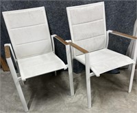Aluminum Sling Back Chairs with Teak Arms