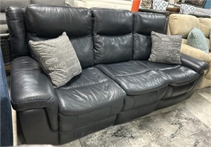 Blue Leather Style Power Reclining Sofa with