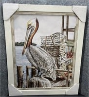 New, Pelican on a Pylon Board Picture Framed In