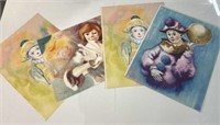 4 clown paintings signed