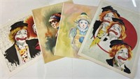 signed clown paintings, 4 pieces