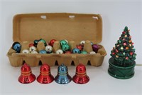 Tiny Ceramic Christmas Tree, Vintage Bell & Bell C