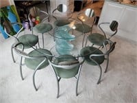 Glass Starphire Staircase dining table & 8 metal c