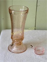 pink depression glass recollection hurricane vase+