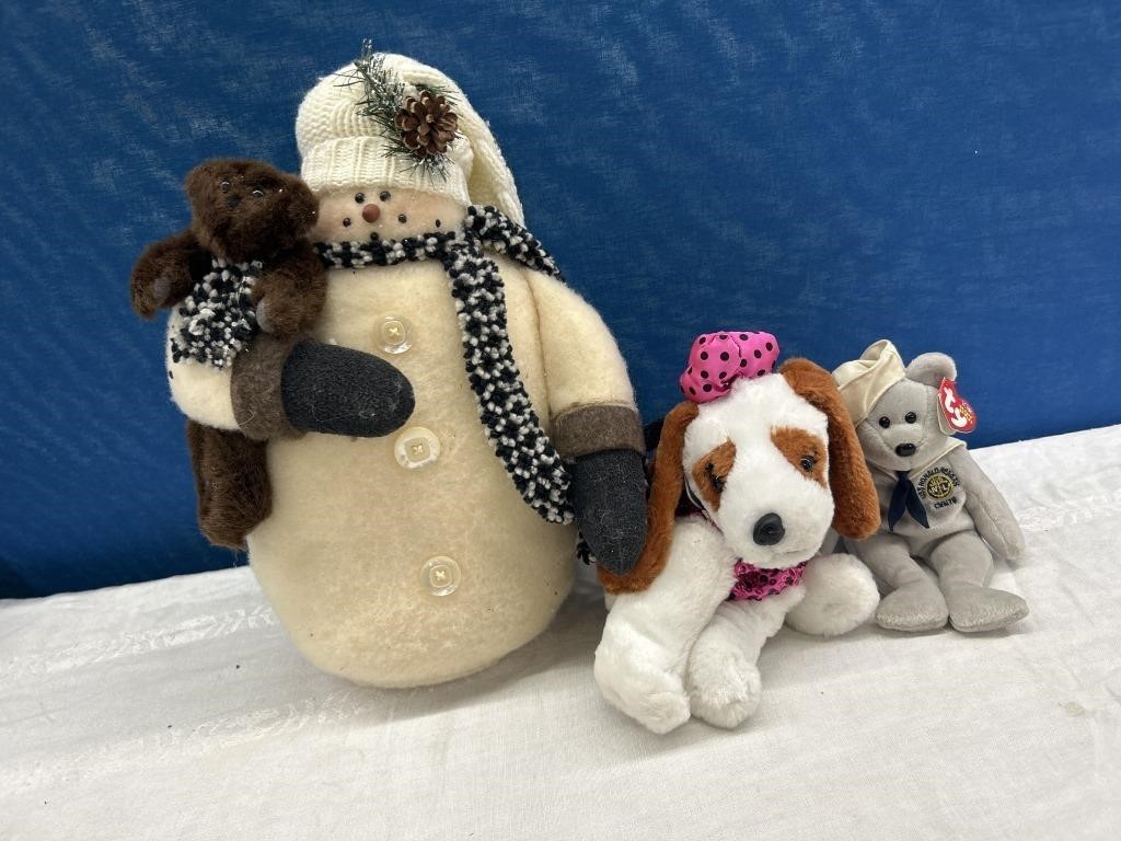 Decorative snowman & stuffed animals