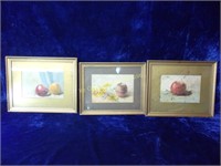 Set of 3 Framed Watercolor Stills, Signed