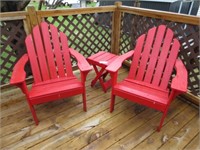 2-Wooden Red Outdoor Chairs & Wooden Table