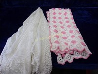 2 Crocheted Table Cloths, 1 round, 1 square
