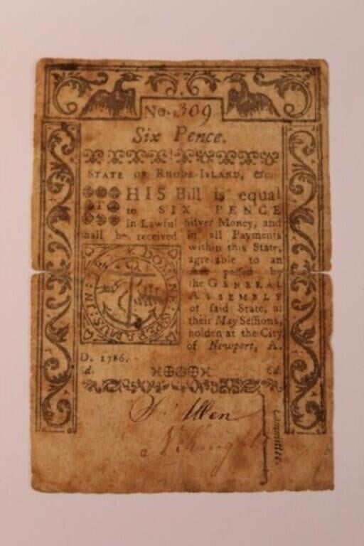 1786 Rhode Island  6 Pence, Very Rare