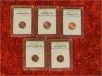 Lot of 5 Slabbed Lincoln Pennies