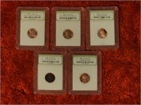 Lot of 5 Slabbed Lincoln Pennies