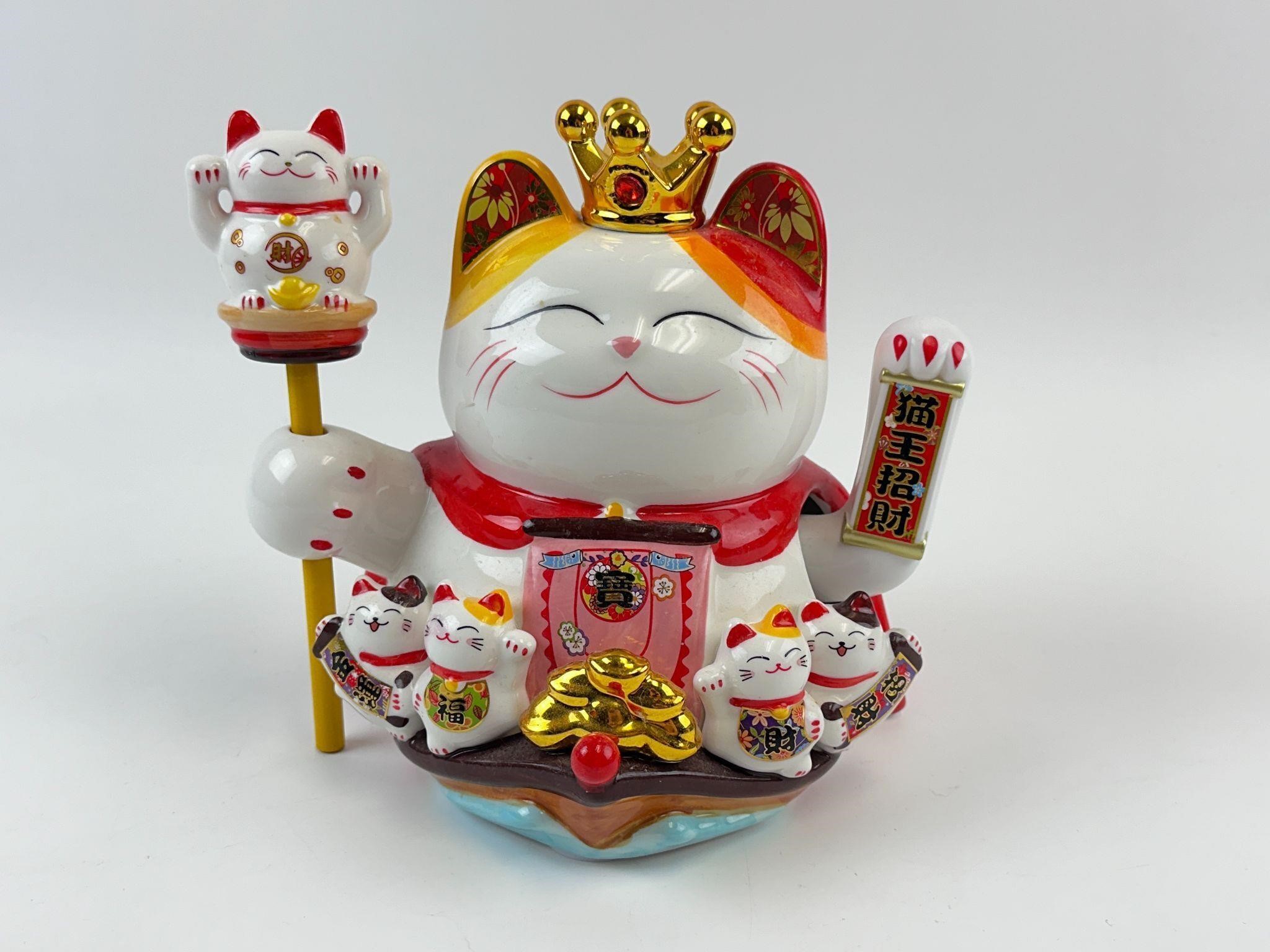 Ceramic Maneki Neko Japanese Waving Lucky Cat 9"