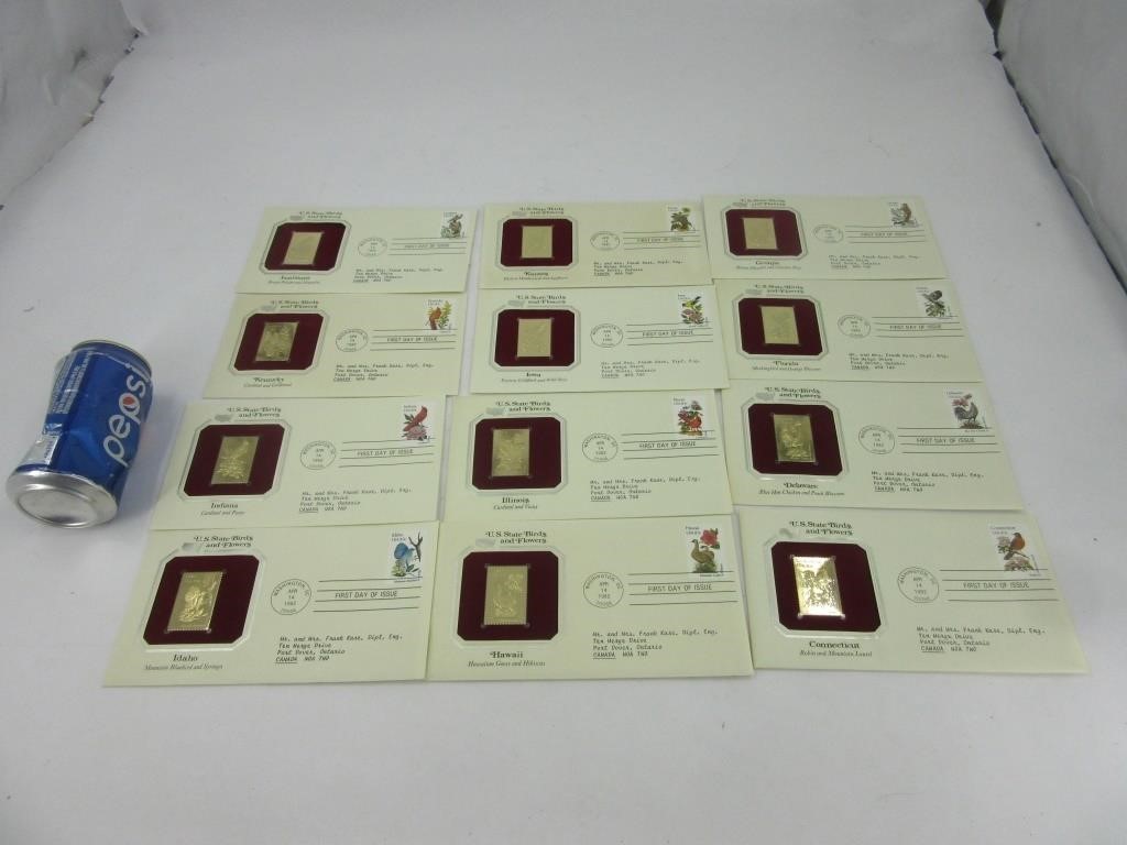 Enveloppes premiers jours avec timbres plaqués or