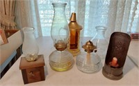 OIL LAMPS- 2 MUSIC BOXES- ONE CANDLE HOLDER