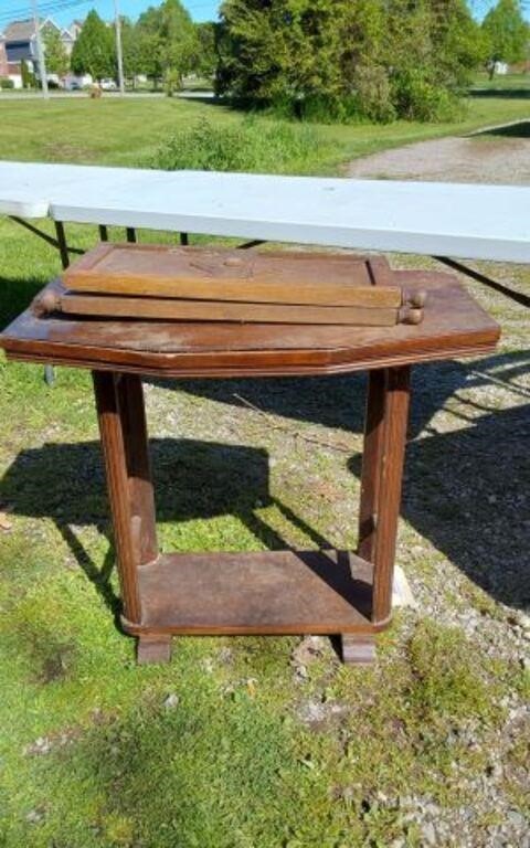 VINTAGE WOODEN TABLE WITH FOLDING SHUTTER/DIVIDER