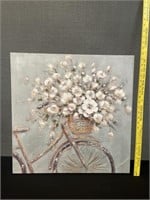 Oil on Canvas Bicycle W. Basket 23 1/2" Square