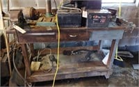 WOODEN WORK BENCH WITH 2 VISES-
NOTHING ELSE IN