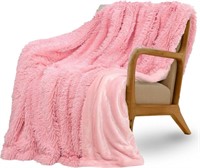 R1132  Reversible Faux Fur Blanket, 70"x78", Pink