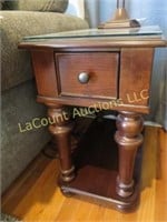 nice wood quality side end table w drawer glass